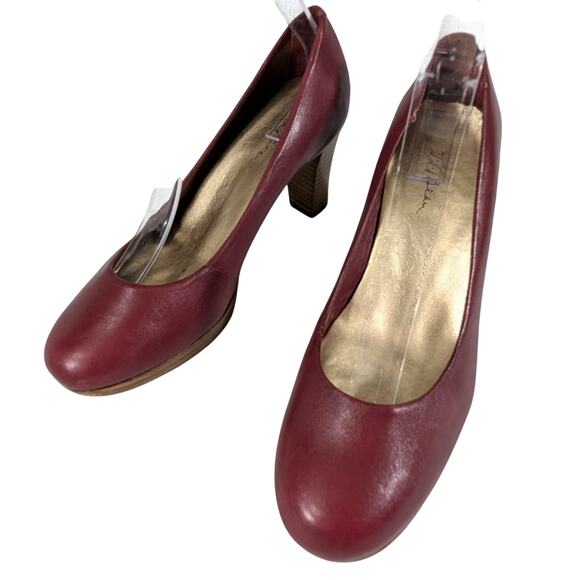 L.L. BEAN! BURGUNDY RED GENUINE LEATHER STACKED HEEL/PLATFORM PUMPS! SZ 6M - Picture 10 of 10